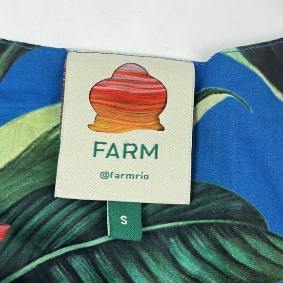 Farm Rio Dream Garden Floral Midi Dress S Puff Sleeve Colorful Tropical Poplin - Picture 7 of 16